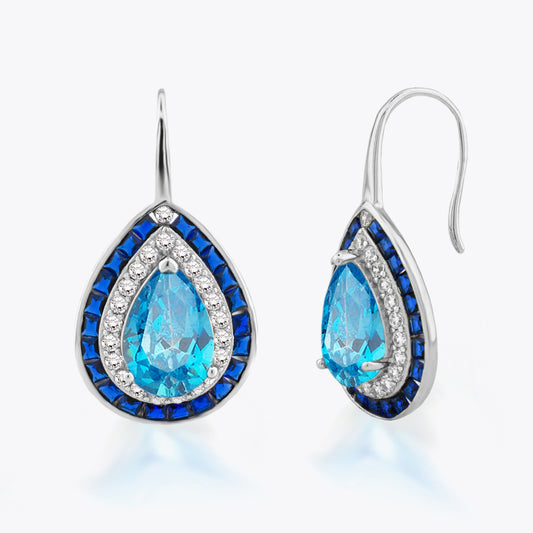 Zilveren luxe oorbellen met blauwe en witte zirconia's DMNK013