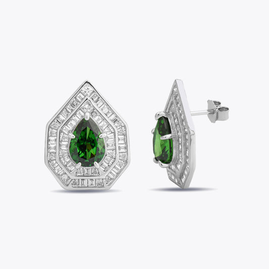 Zilveren luxe oorbellen met groene en witte zirconia's DMNK016