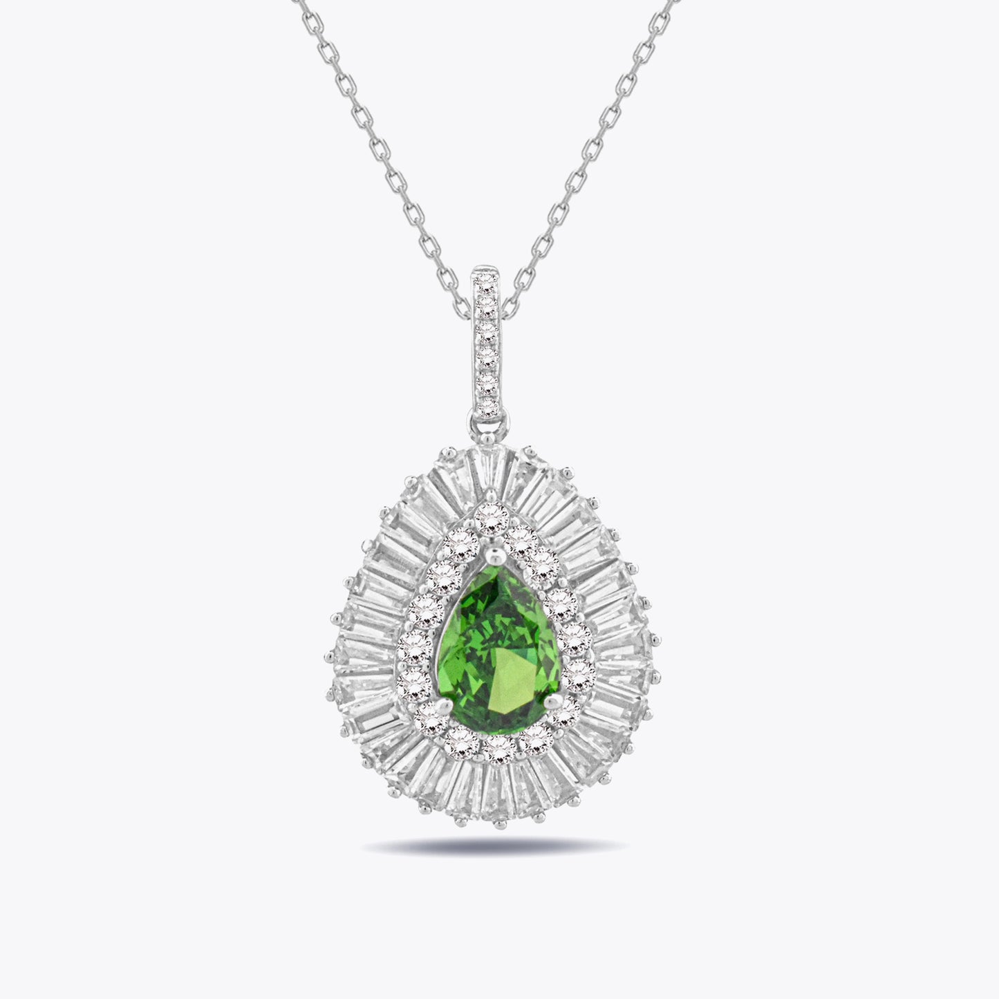 925 Sterling Silber Halskette mit Baguettegrüne Zirkonia