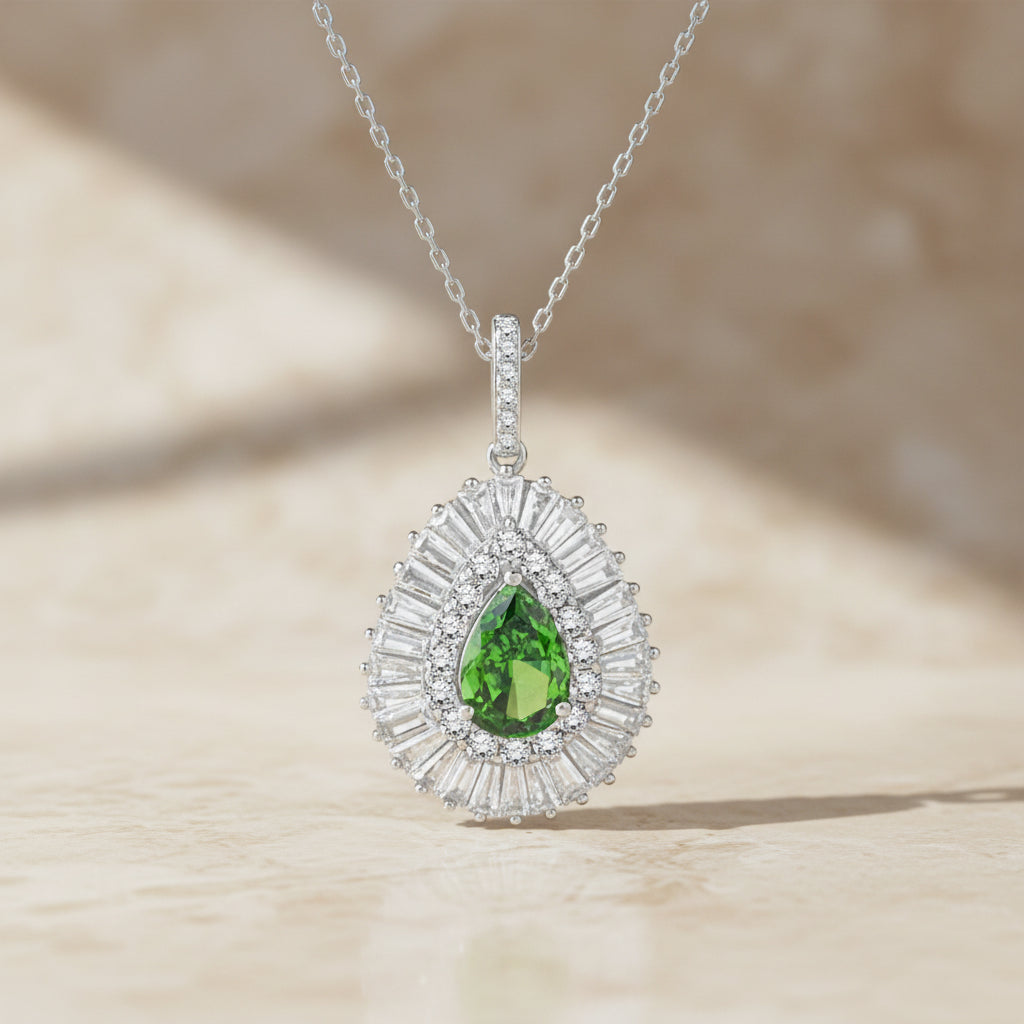 925 Sterling Zilveren Ketting met Baguette Groene Zirkonia