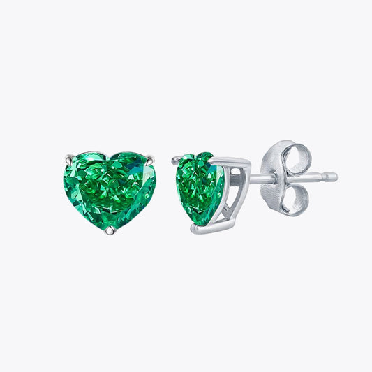 Zilveren luxe hart oorstekers met ice cut groene zirconia's