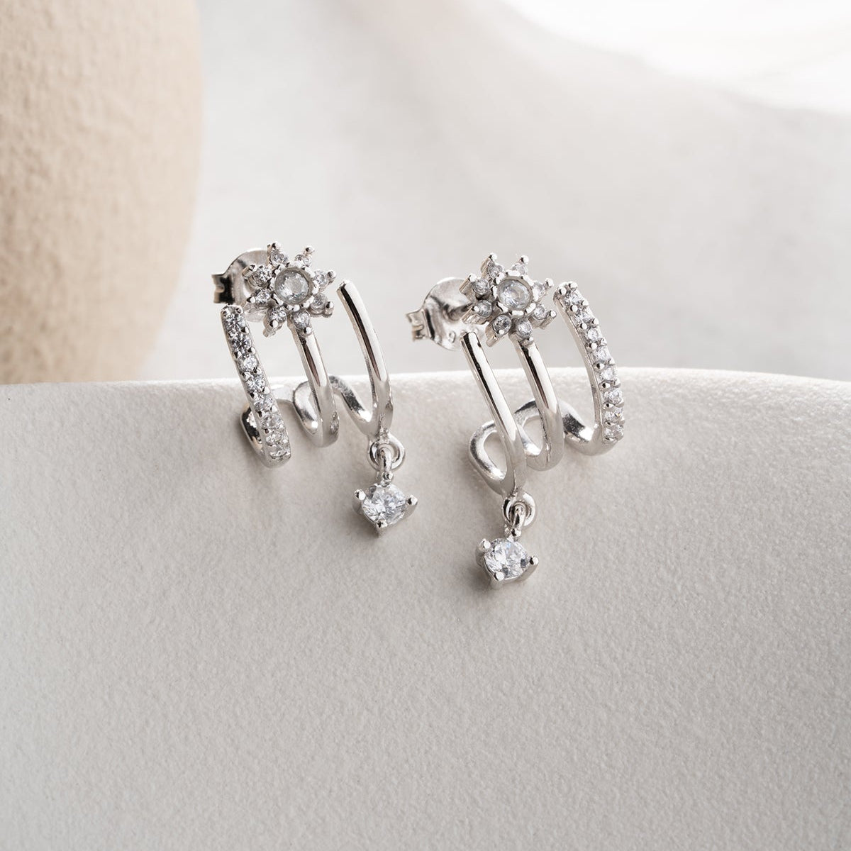 Layered Oorbellen met Zirkonia | 925 Zilver
