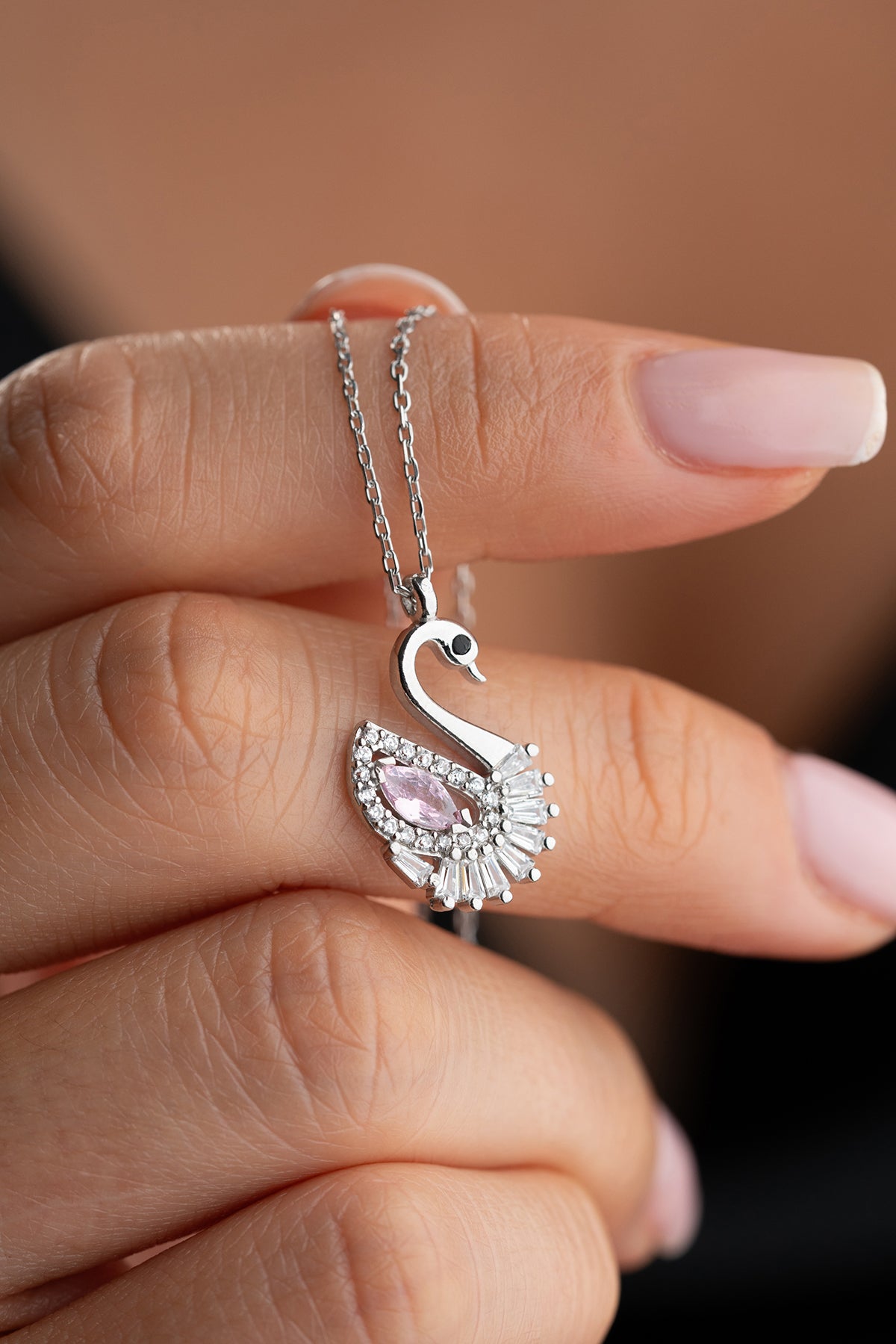 Zwaan Ketting met Roze Zirkonia | 925 Zilver