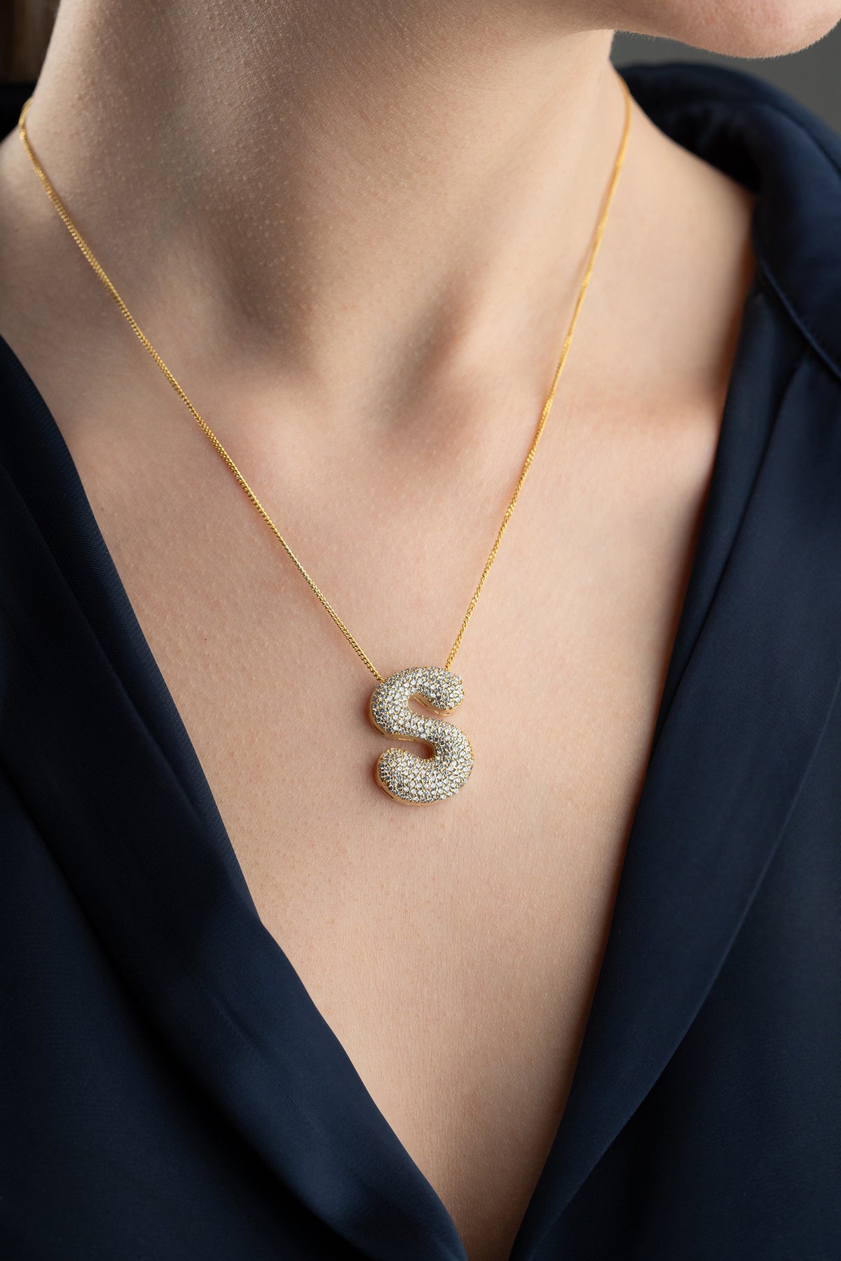 Ballon Letter Ketting – 925 Zilver – Met Zirkonia Steentjes