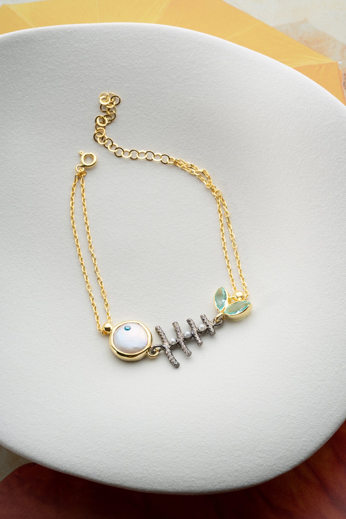 925 Zilveren Armband met Visgraat en Edelstenen