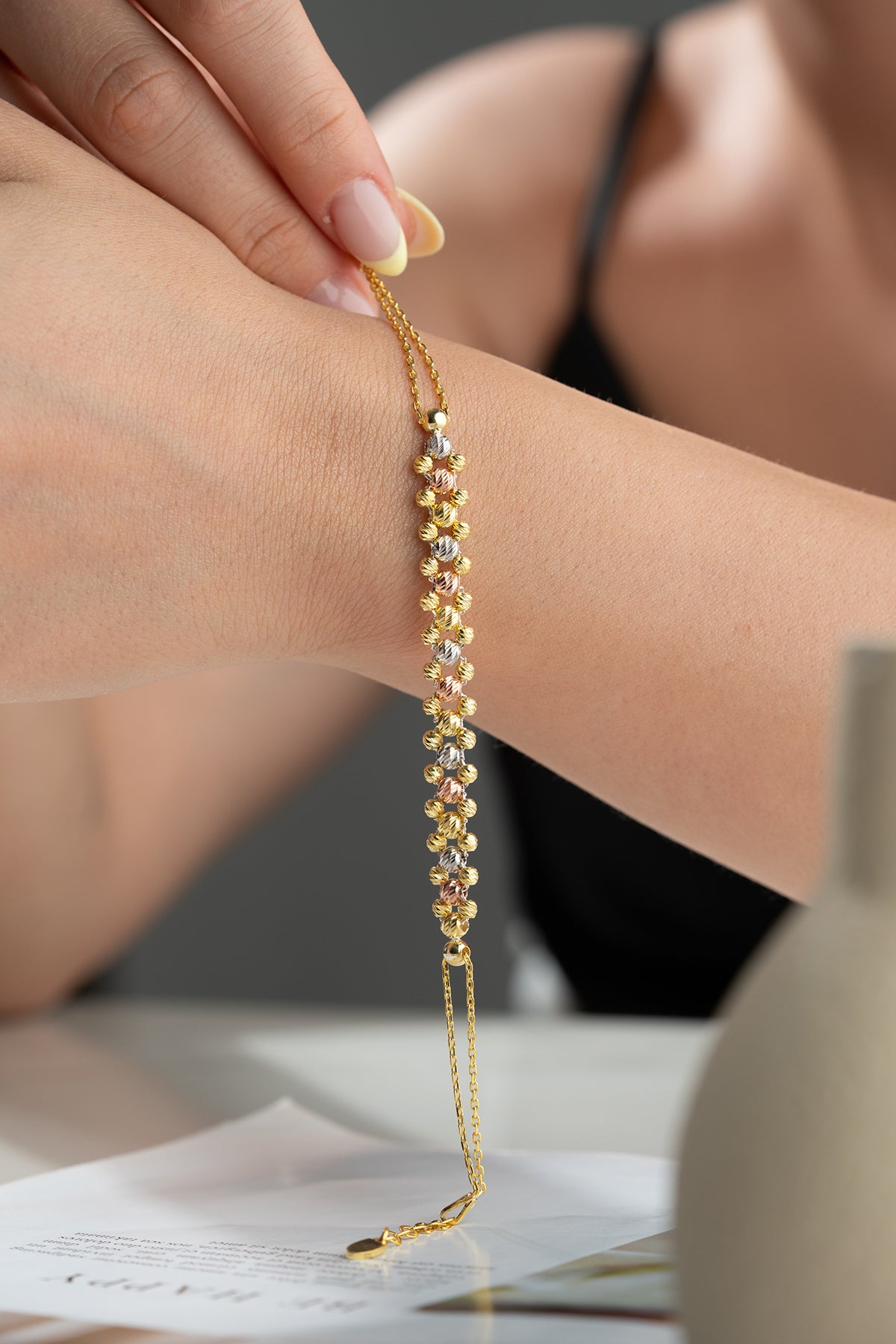 Driekleurige Armband van 925 Zilver met Kralen