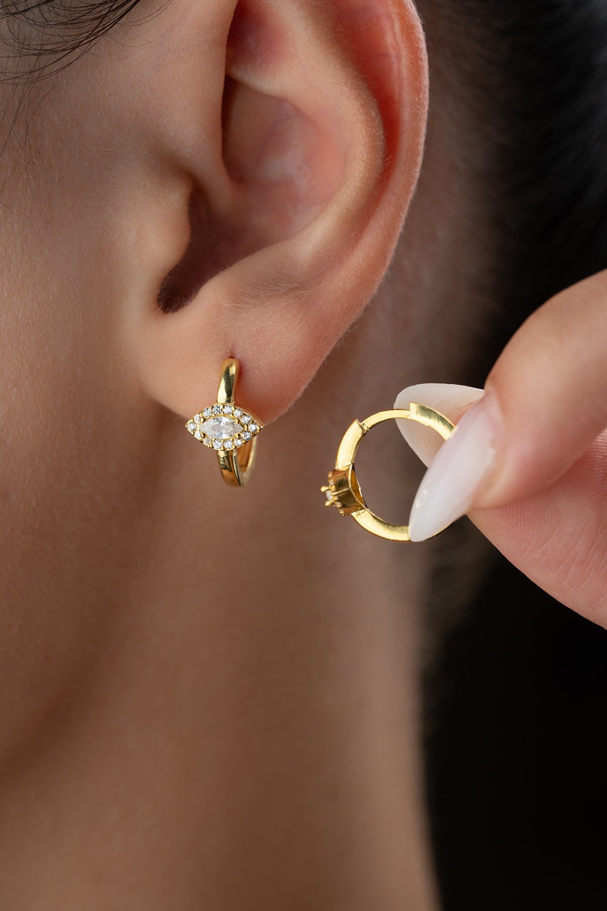 925 Sterling Silver Hoop Earrings with Marquise Stone