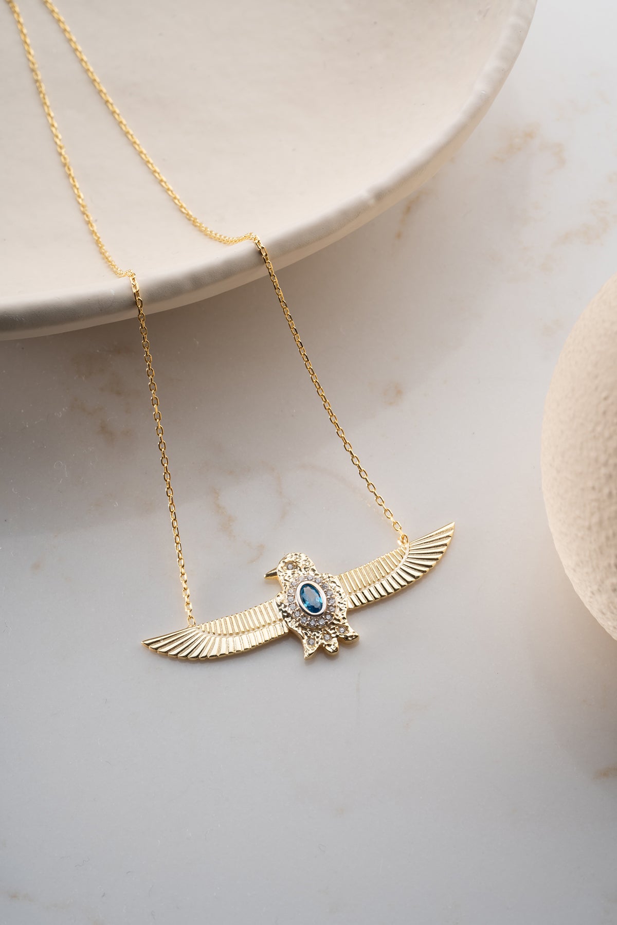Royal Blue Arend Vleugels Zilveren Ketting