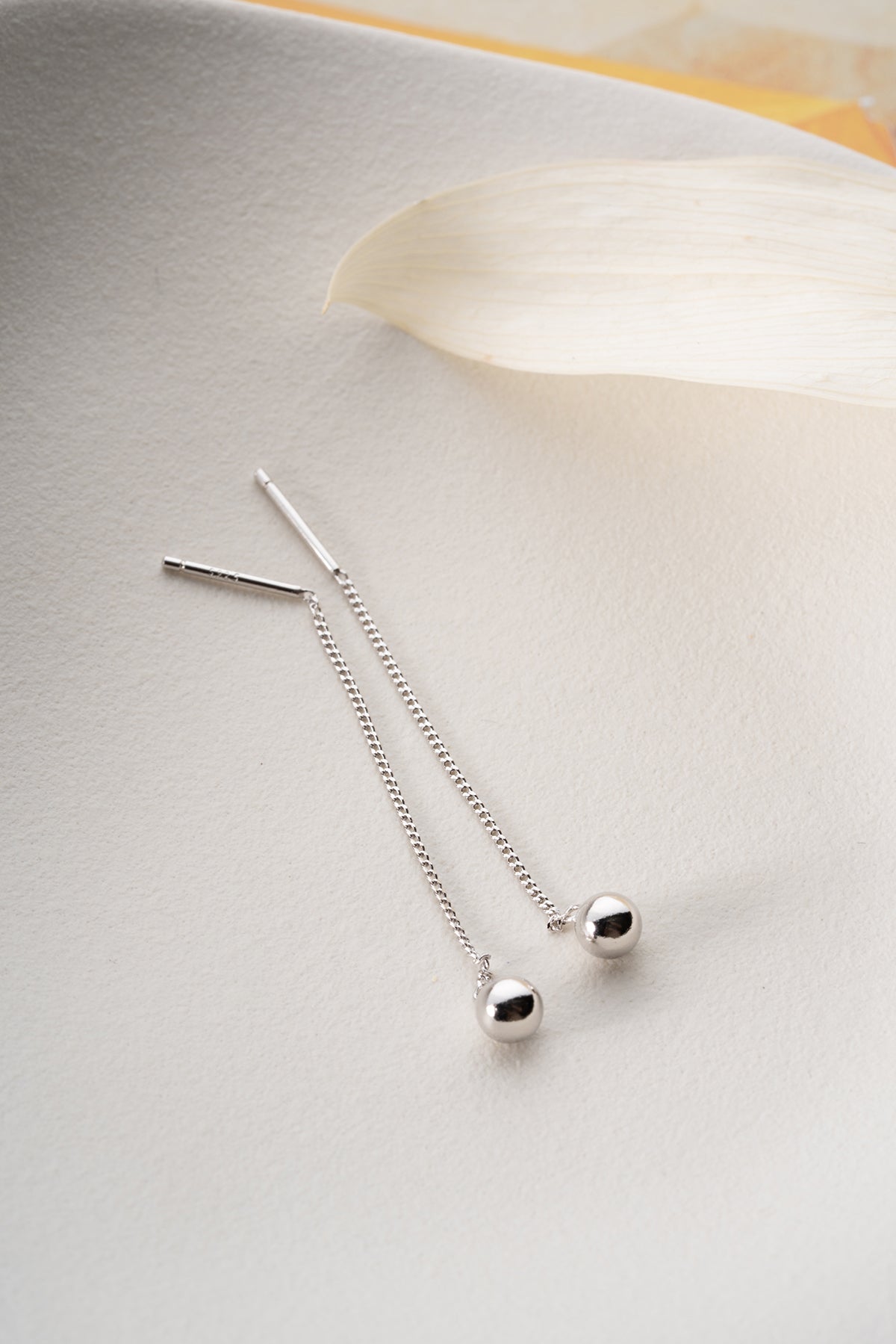 Silver Earrings with Chain & Ball