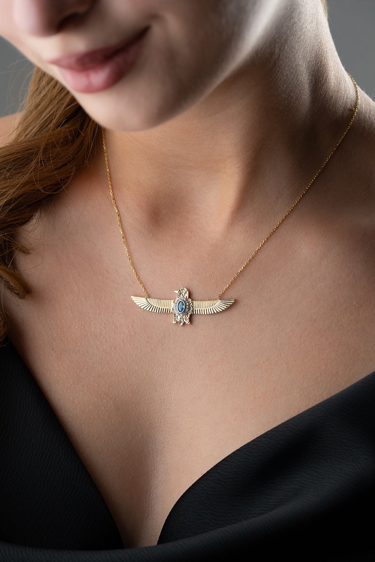 Royal Blue Arend Vleugels Zilveren Ketting