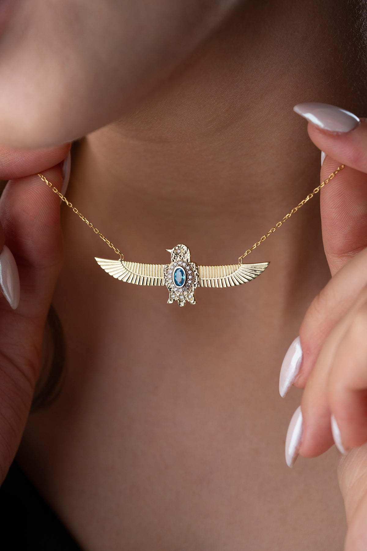 Royal Blue Arend Vleugels Zilveren Ketting