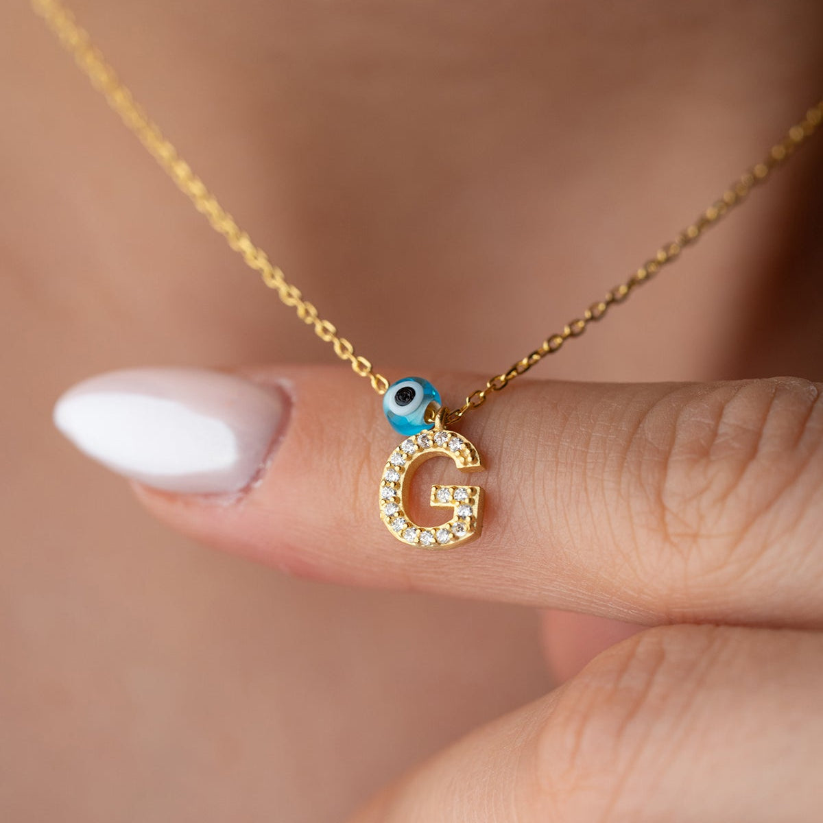 Evil Eye Initial Letter Zilveren Ketting