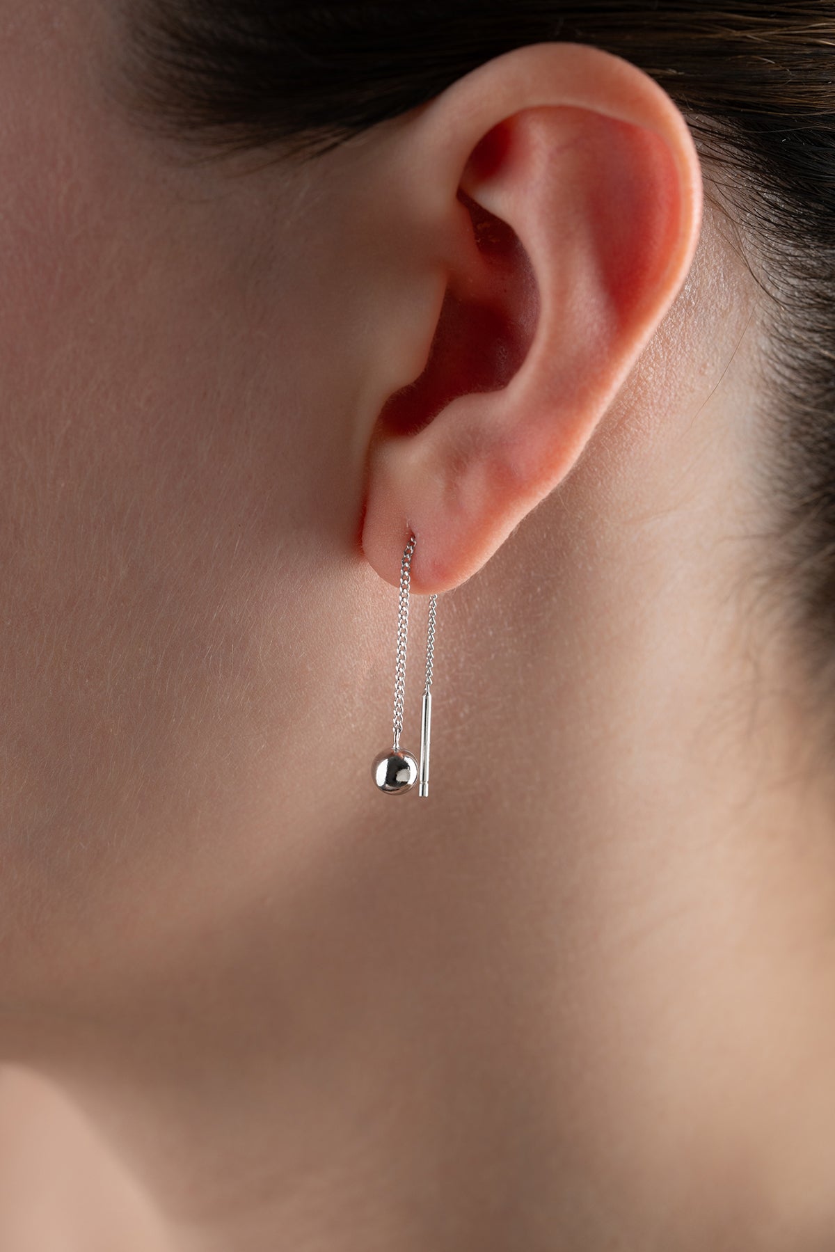 Silver Earrings with Chain & Ball