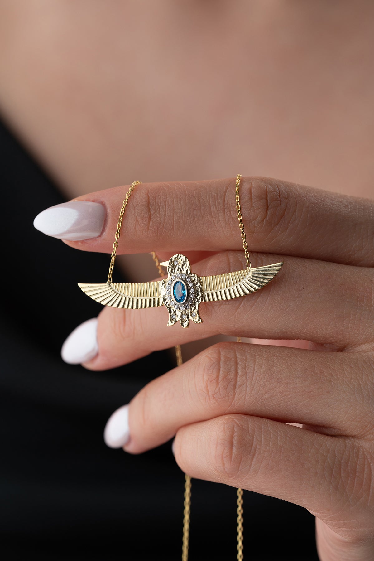 Royal Blue Arend Vleugels Zilveren Ketting