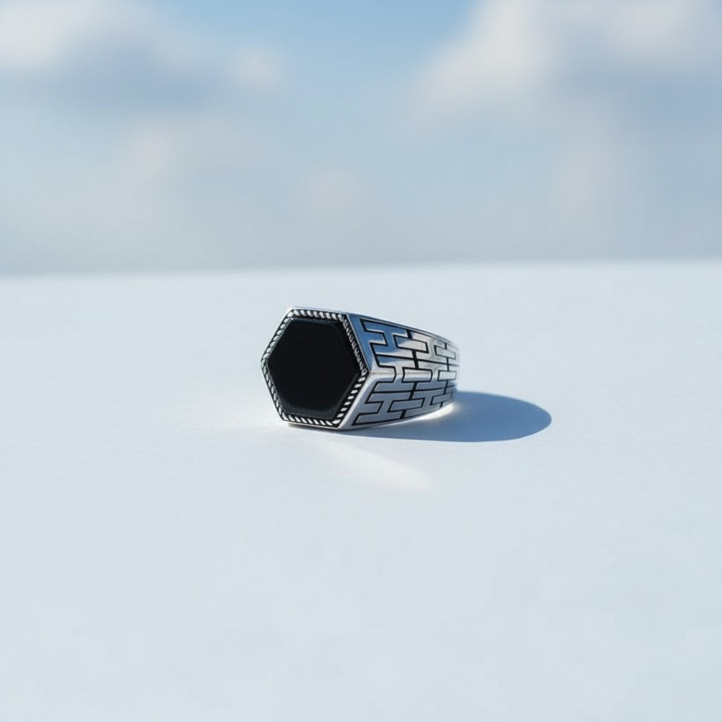 Silver Men's Ring With Onyx