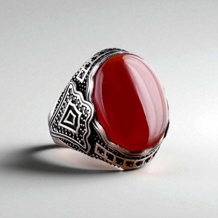 Silver Men's Ring With Agate Stone