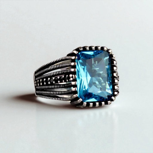 Zilveren heren ring met blauwe steen