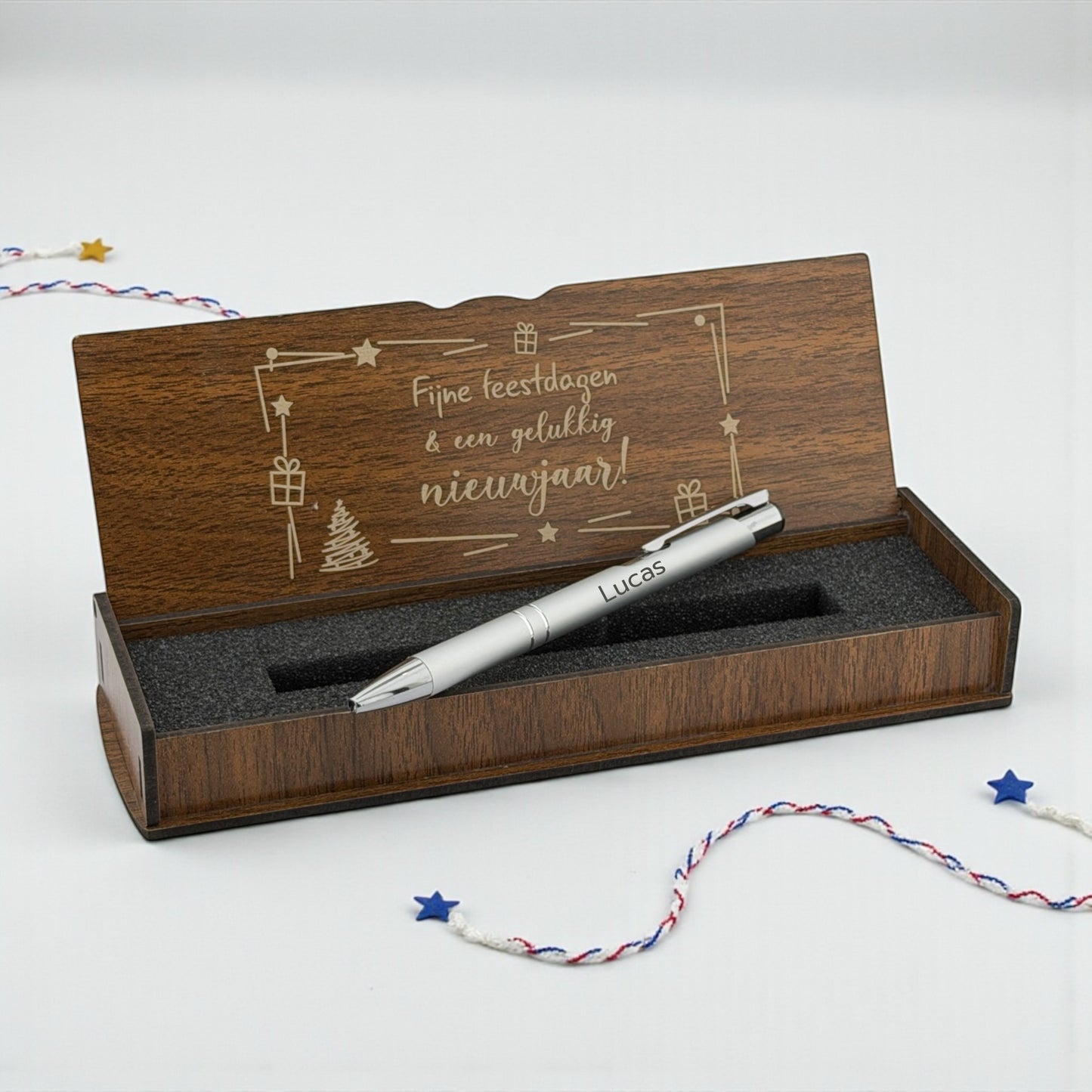 Personalized Silver Ballpoint Pen with Name – Luxury Christmas Gift in Wooden Box
