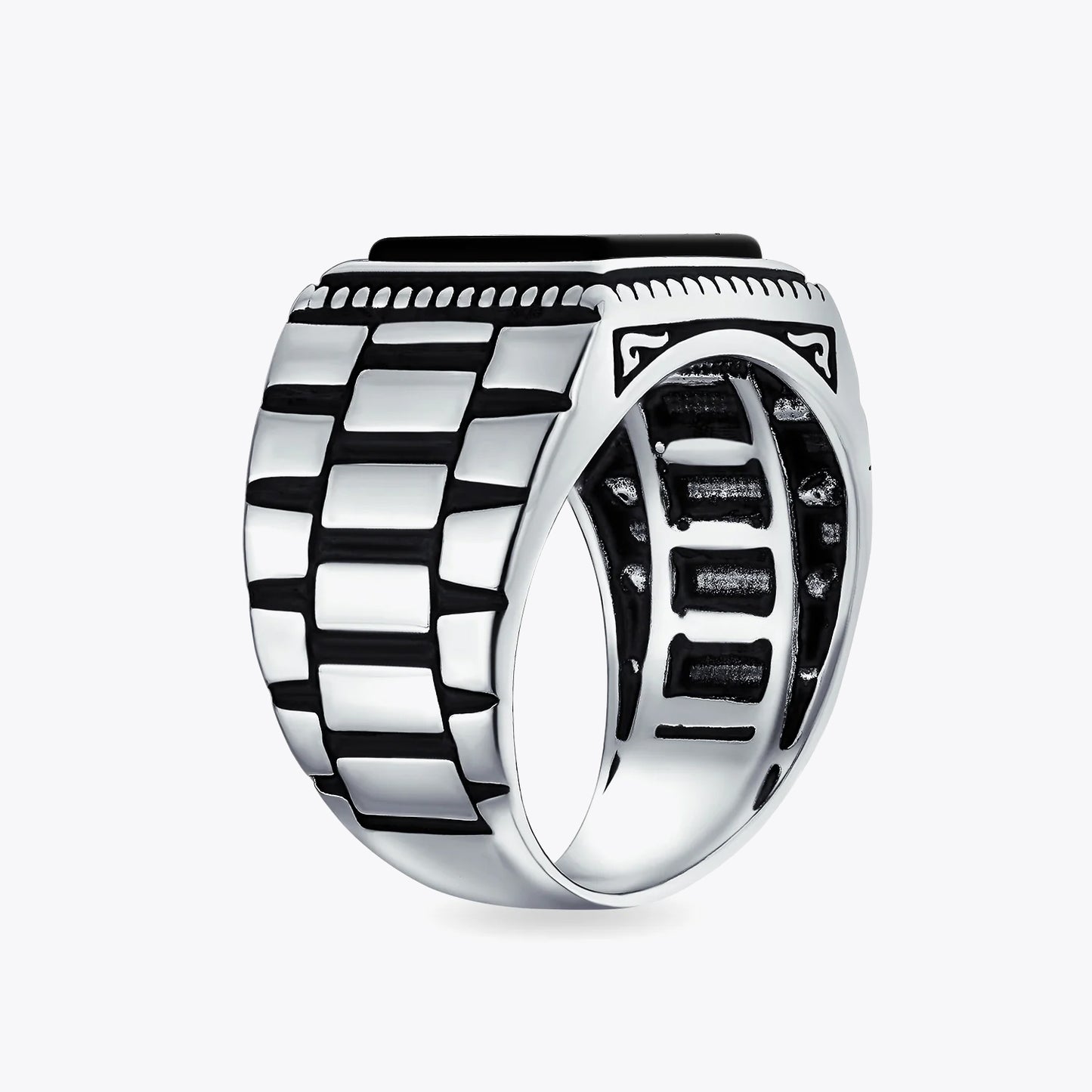 Silver signet ring onyx men LMR501