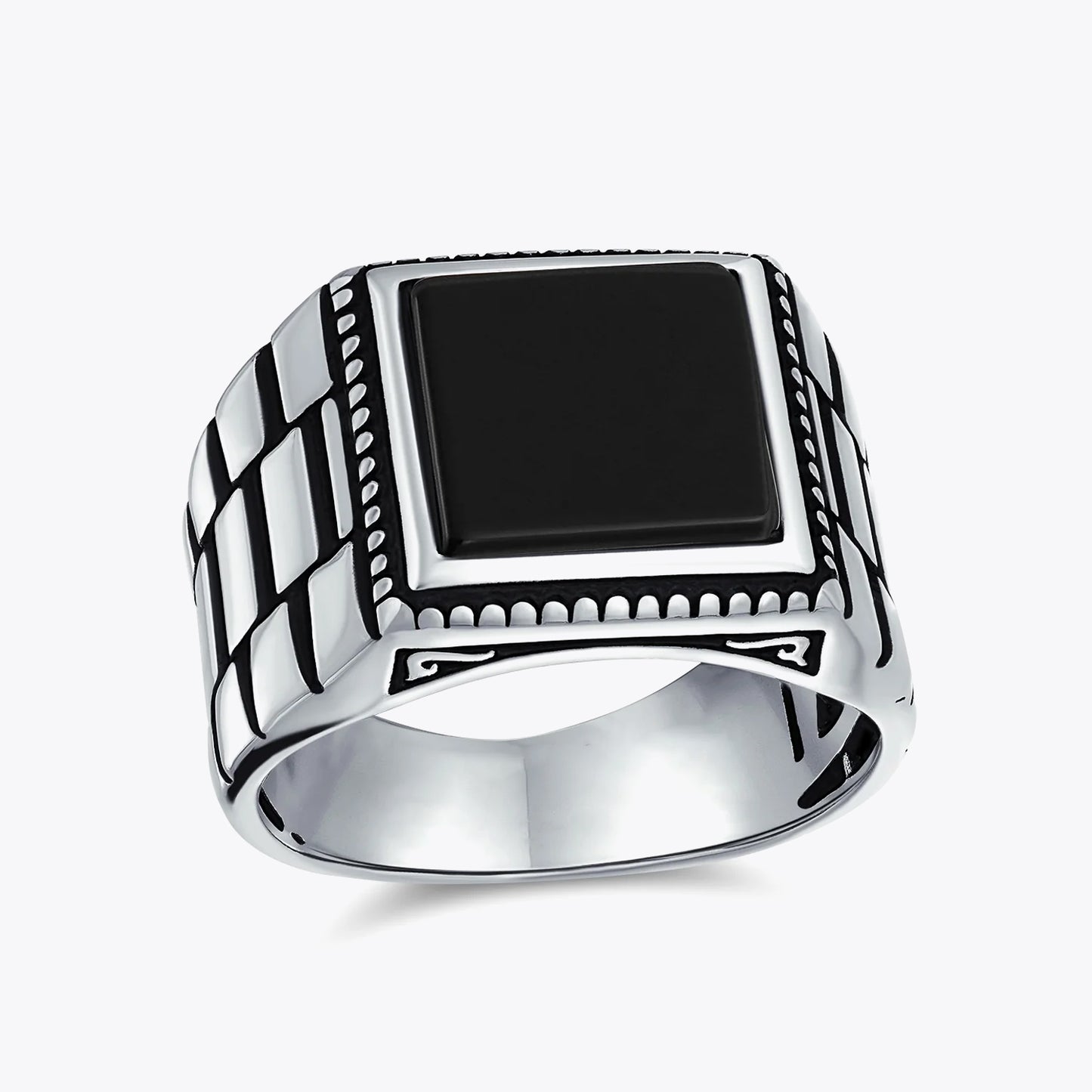Silver signet ring onyx men LMR501