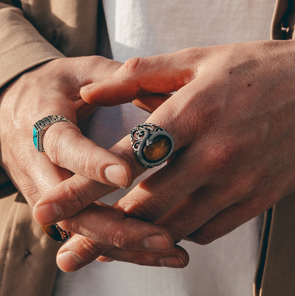 Slang ring - 925 sterling zilver met tijgeroog