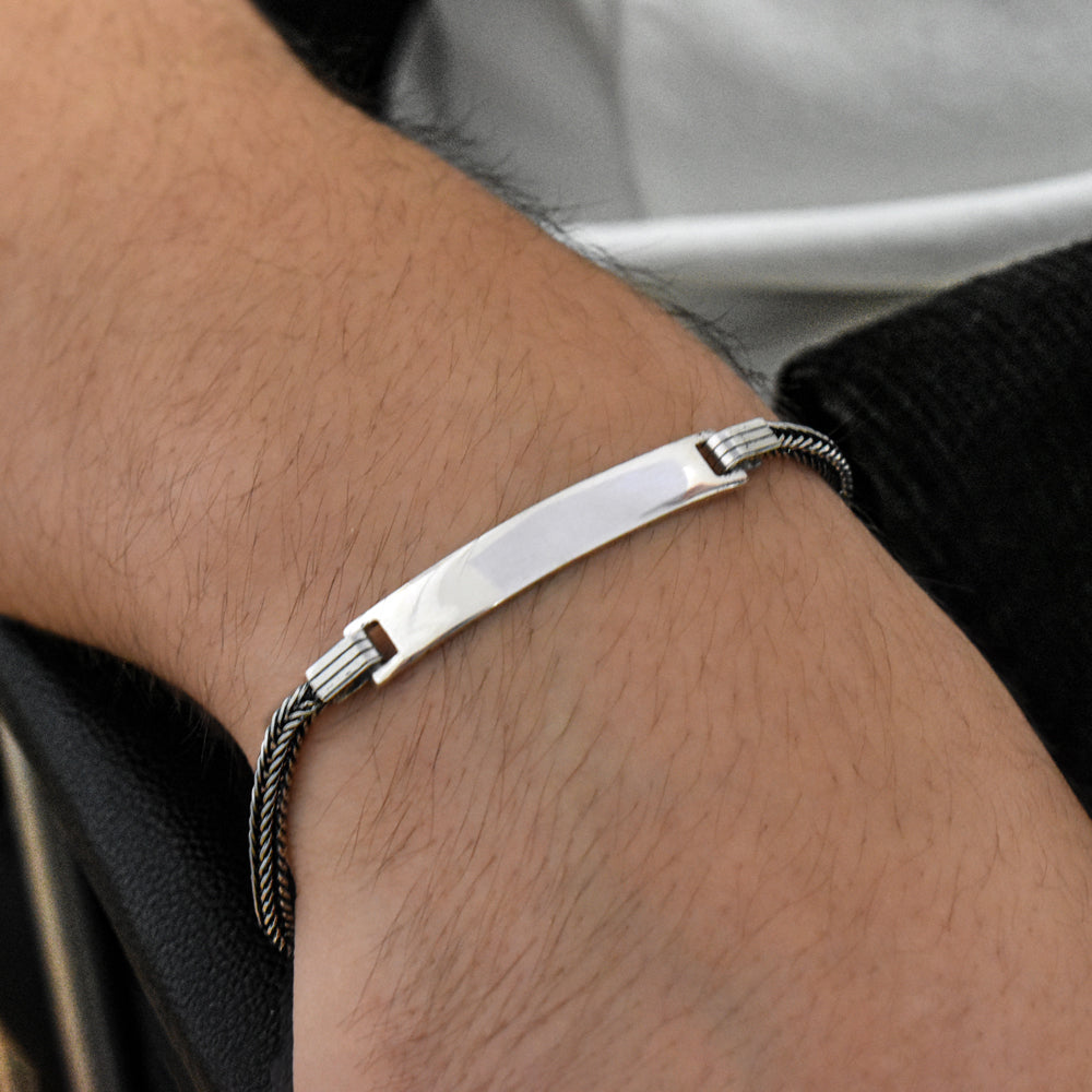 Armband met graveerplaat, zilver / 3 mm breed