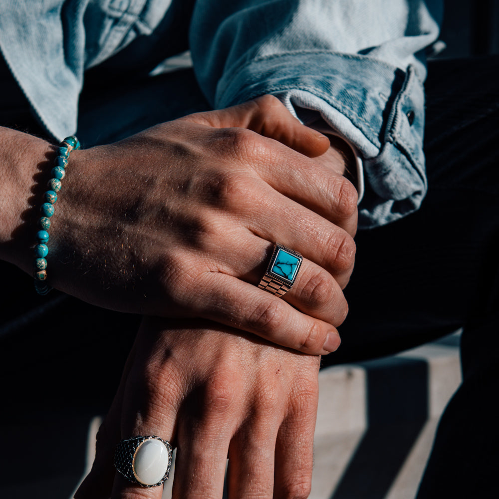 925 Zilveren Heren Ring Met Turquoise Steen ORTBL191