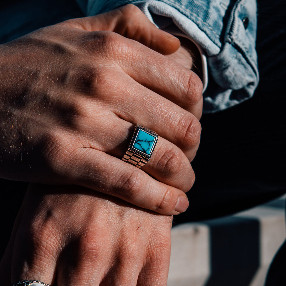 925 Zilveren Heren Ring Met Turquoise Steen ORTBL191