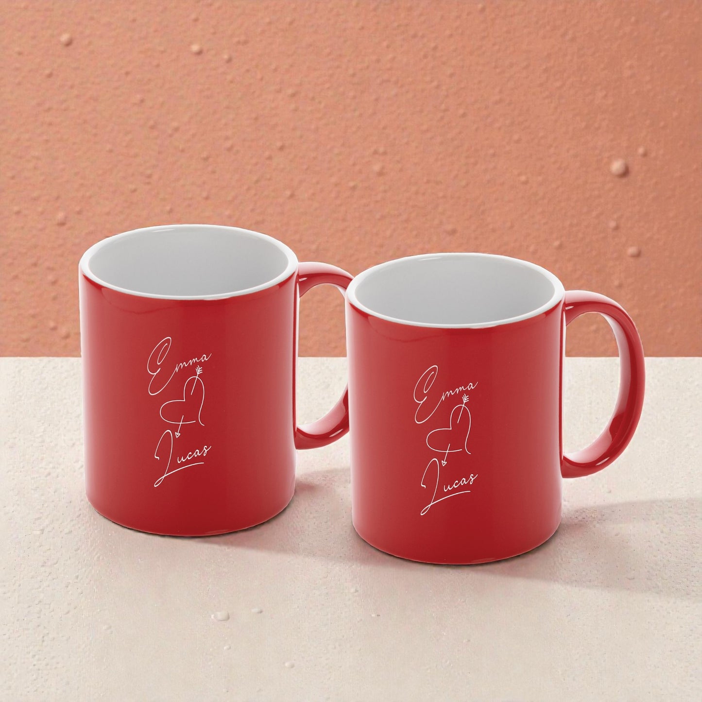 Personalized mug set – 2 pieces with heart and names