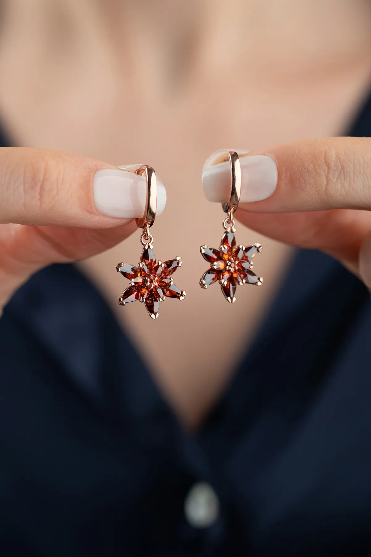 925 Zilveren Roségouden Garnet Oorbellen