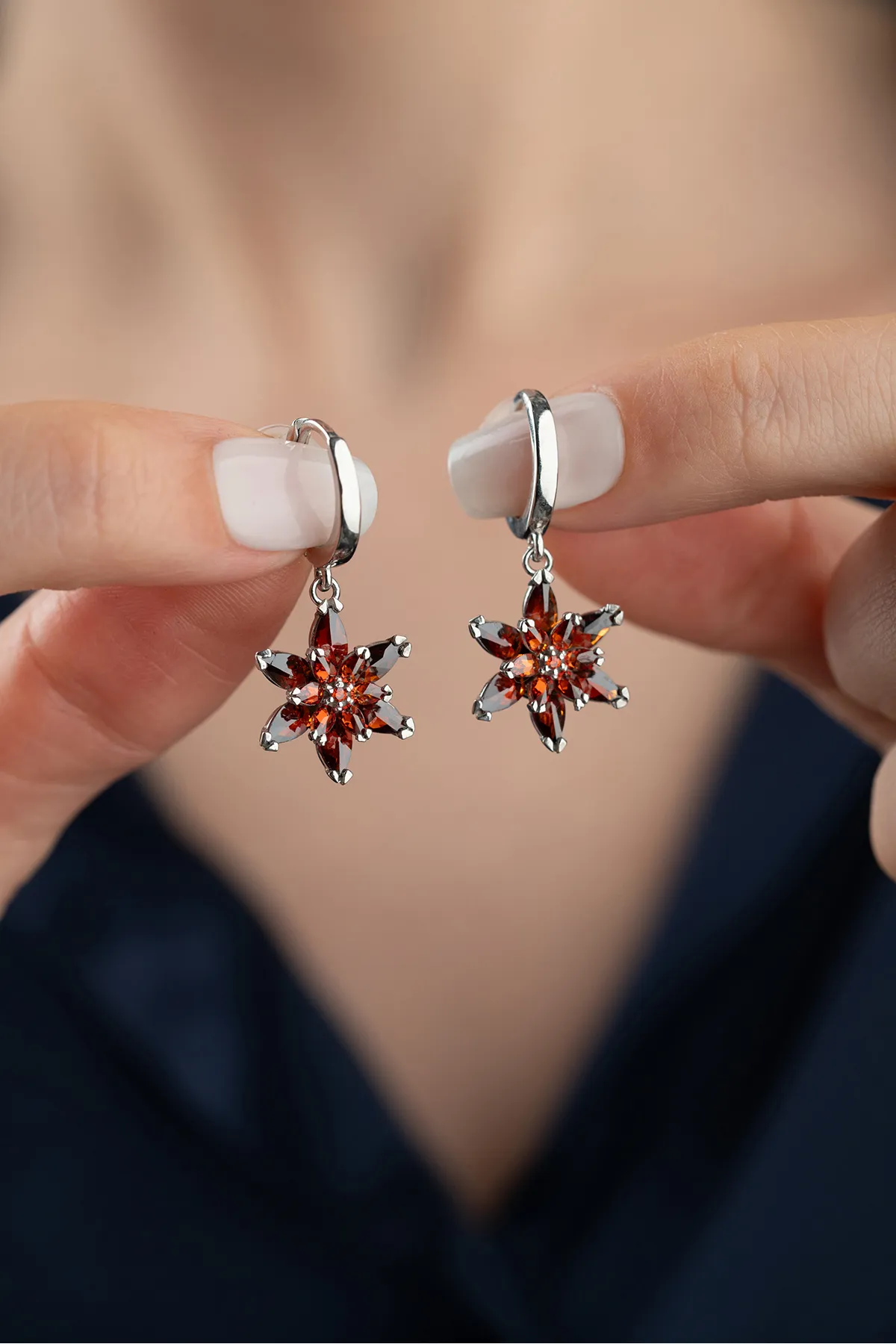 925 Zilveren Garnet Oorbellen