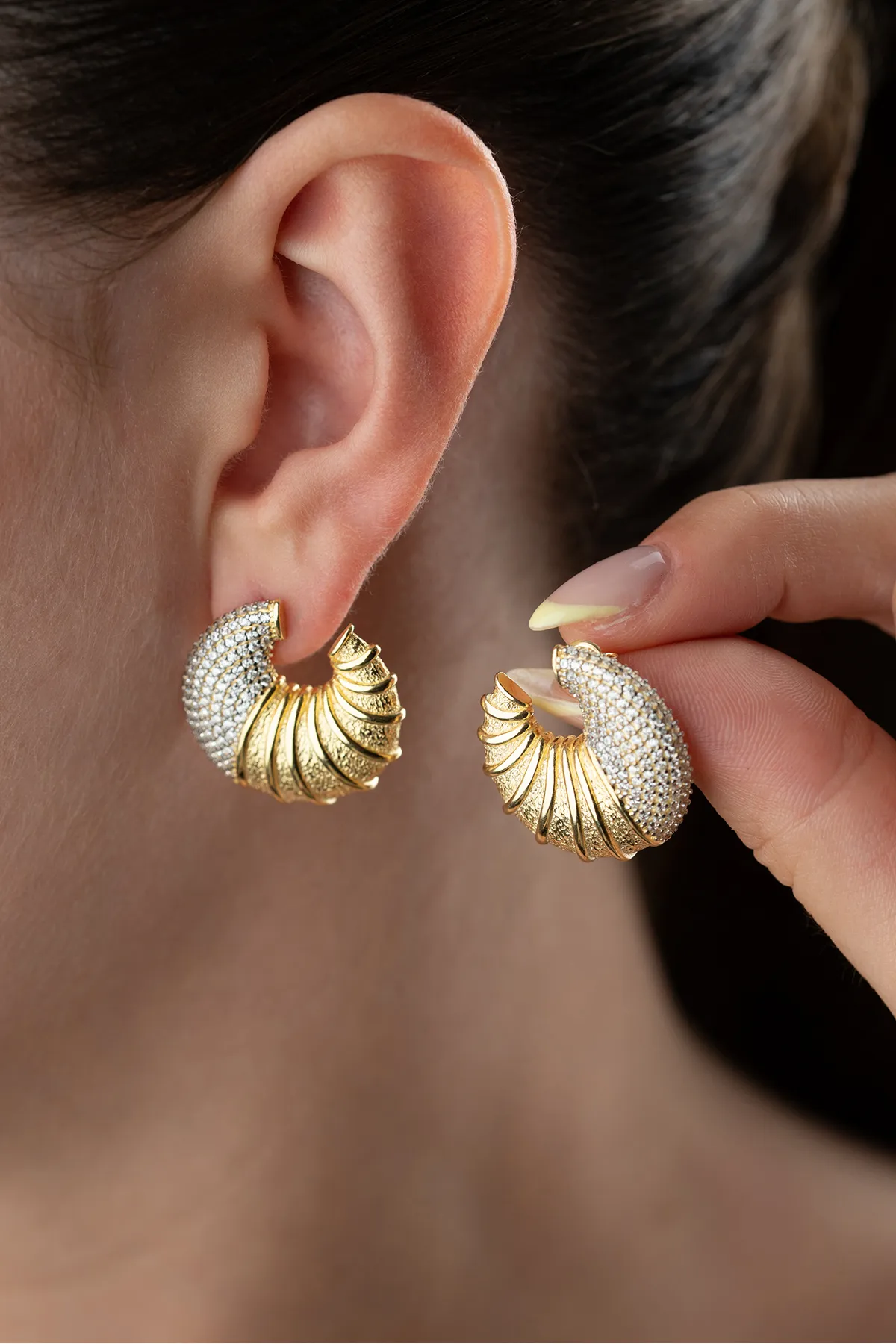 925 Zilver Vergulde Oorbellen met Schelpvorm en Parel