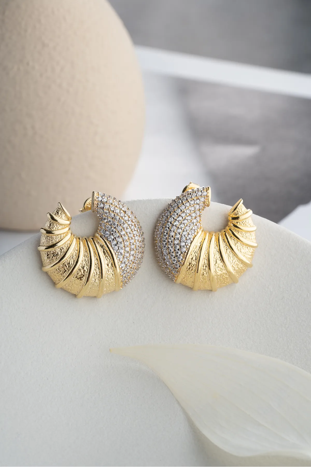 925 Zilver Vergulde Oorbellen met Schelpvorm en Parel