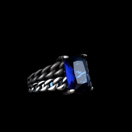 Zilveren heren ring met blauwe steen