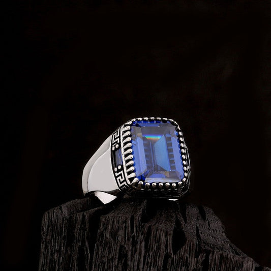 Zilveren heren ring met blauwe steen