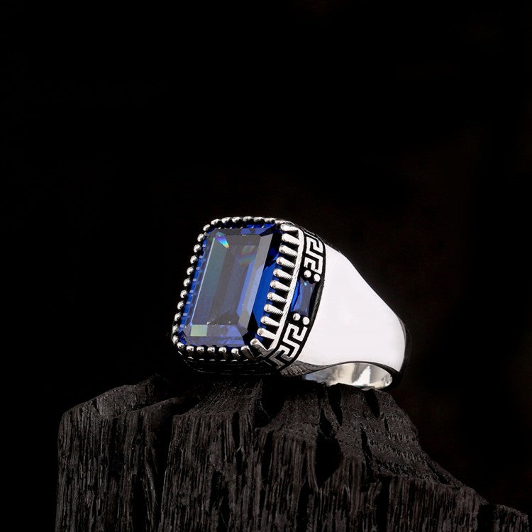 Zilveren heren ring met blauwe steen
