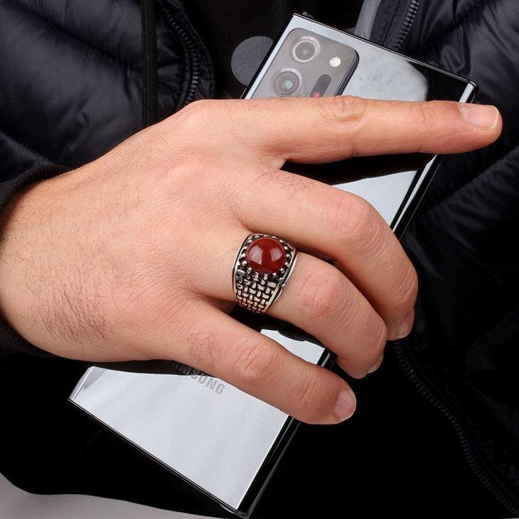Zilveren Heren Ring Met Agaat Steen