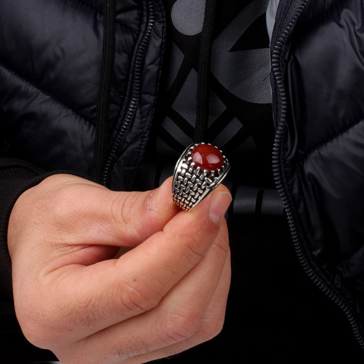 Zilveren Heren Ring Met Agaat Steen