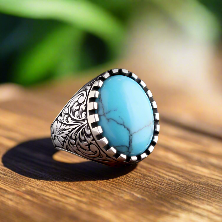 925 Sterling Silber Herrenring mit türkisfarbenem Stein