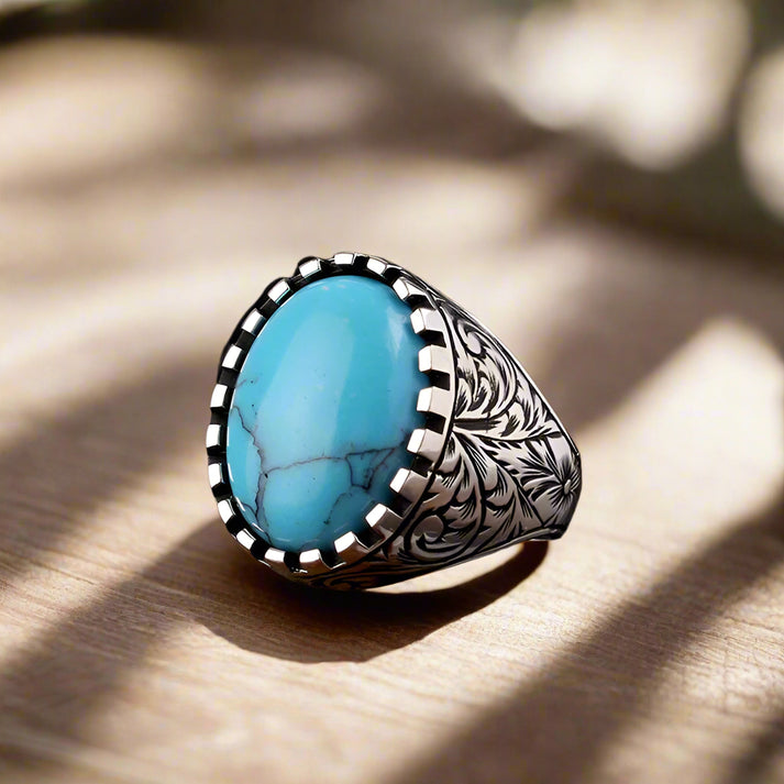 925 Sterling Silber Herrenring mit türkisfarbenem Stein