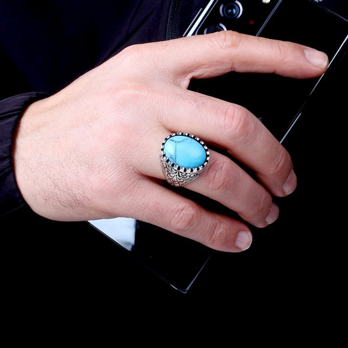 925 Sterling Silber Herrenring mit türkisfarbenem Stein