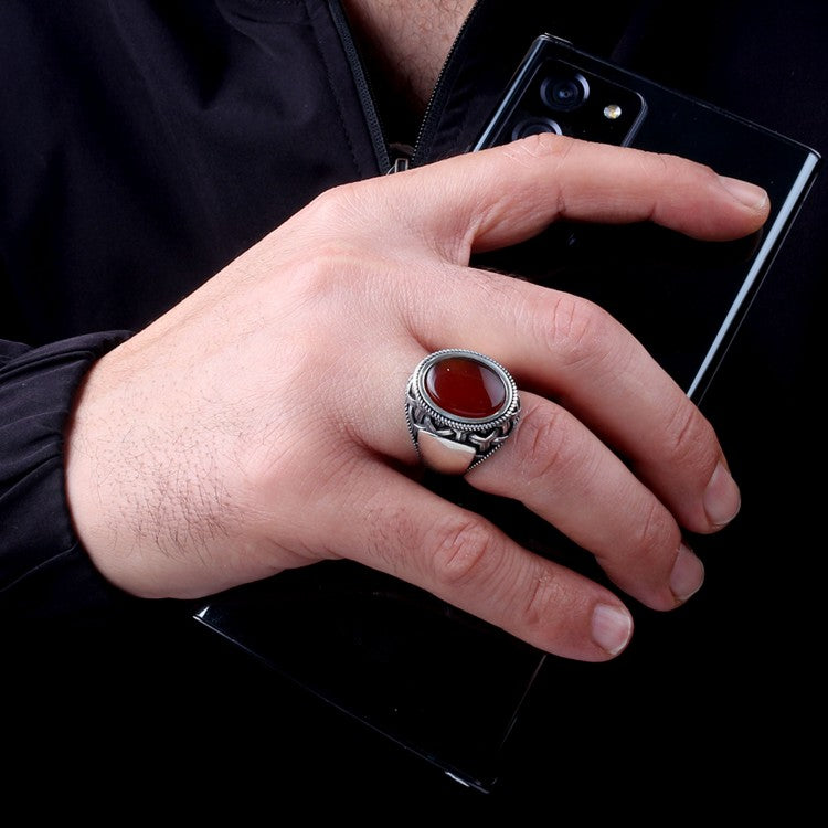 Zilveren Heren Ring Met Agaat Steen