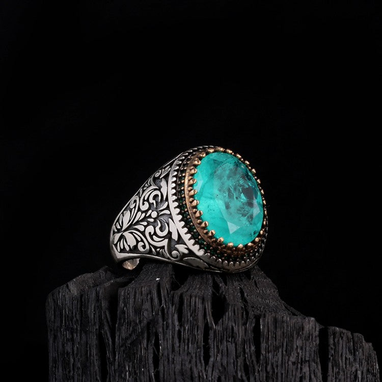 Herrenring mit Paraiba -Stein - 925 Sterlingsilber