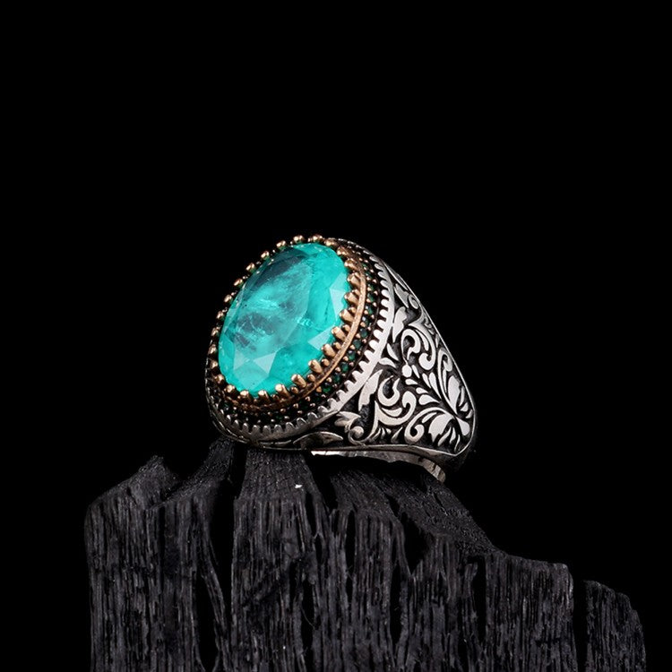 Men's ring with paraiba stone - 925 sterling silver