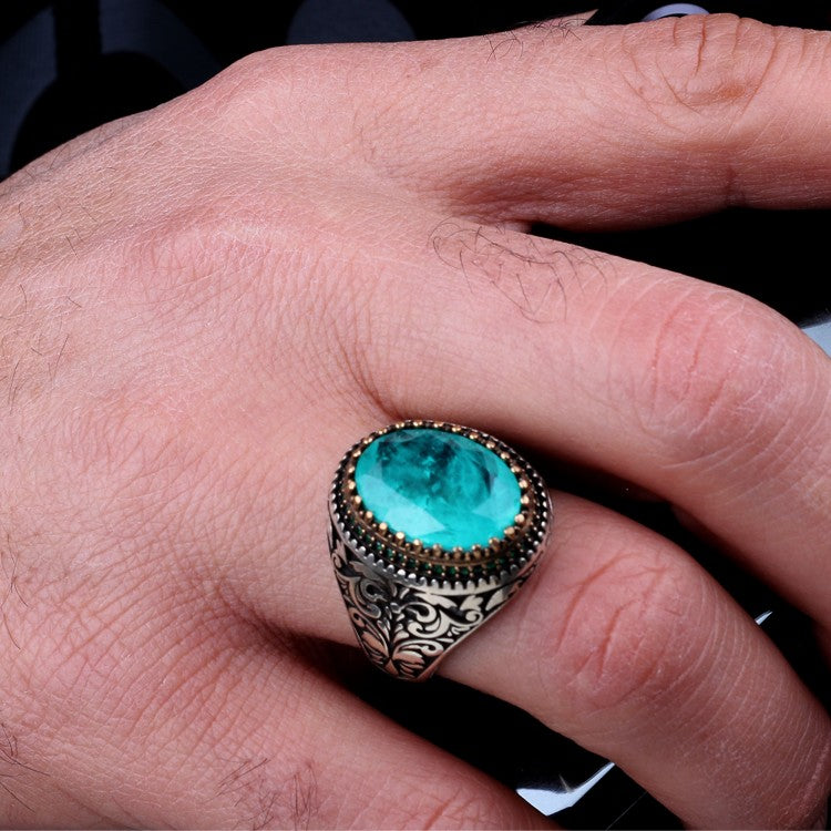 Men's ring with paraiba stone - 925 sterling silver