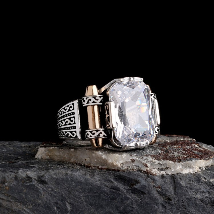 Herrenring mit weißer Zirkonia - 925 Sterlingsilber
