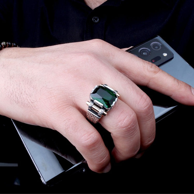 Men's ring with green Zirconia - 925 sterling silver