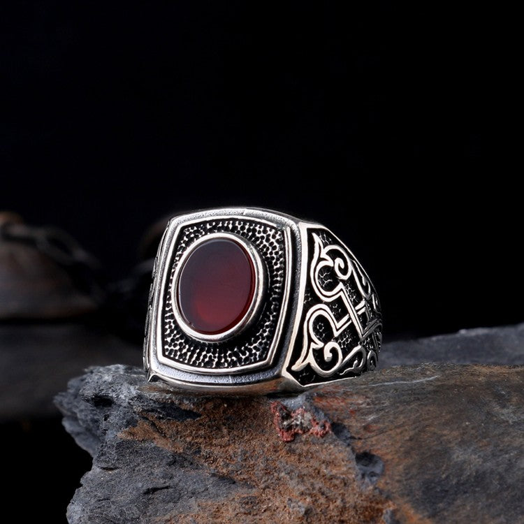 Zilveren Heren Ring Met Agaat Steen