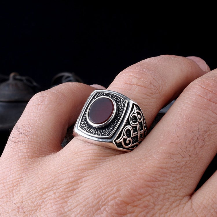 Zilveren Heren Ring Met Agaat Steen