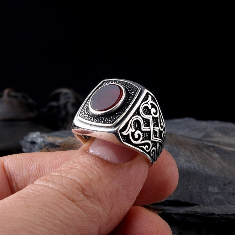 Zilveren Heren Ring Met Agaat Steen